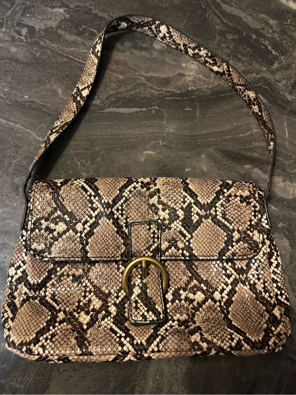 Small John Galt Snake-Print Shoulder Bag in Tan and Black